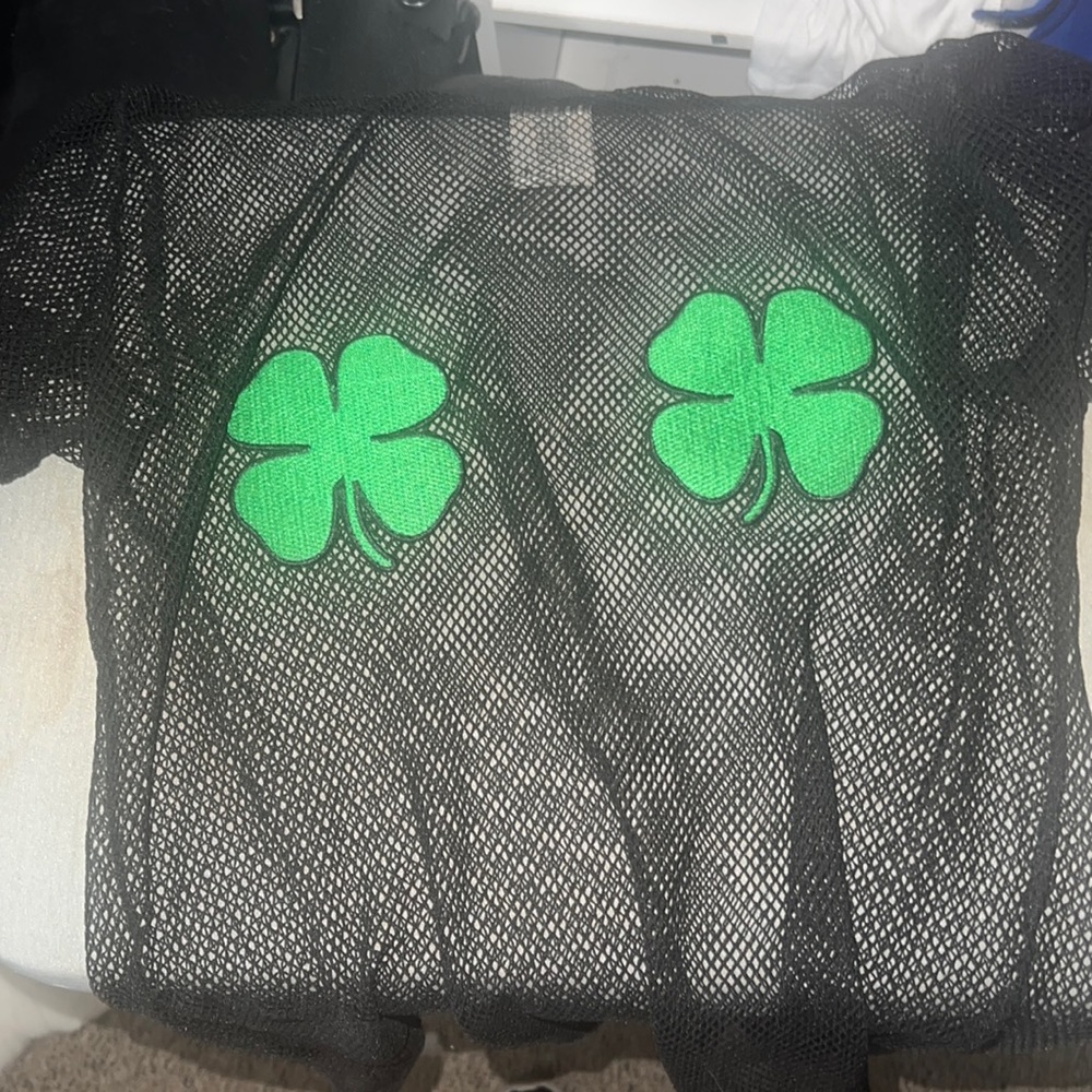 See through saint patty’s day shirt with shamrocks